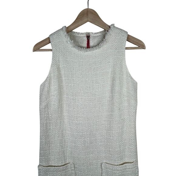Sail To Stable Tweed Sleeveless Mini Dress Sz 0 Cream Raw Hem Neck Glam-Chic - Picture 3 of 11